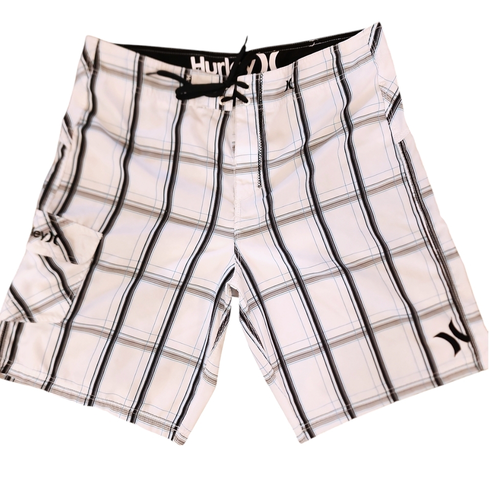 Hurley Blue & White Plaid Board Shorts #y2k